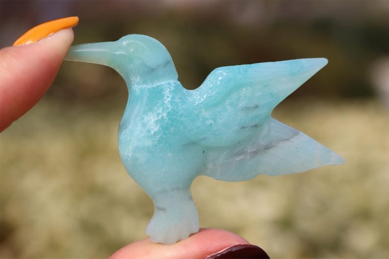 2″ Natural amazonite hummingbird Hand Carved Reiki Crystal Figurine Heal gift 1x