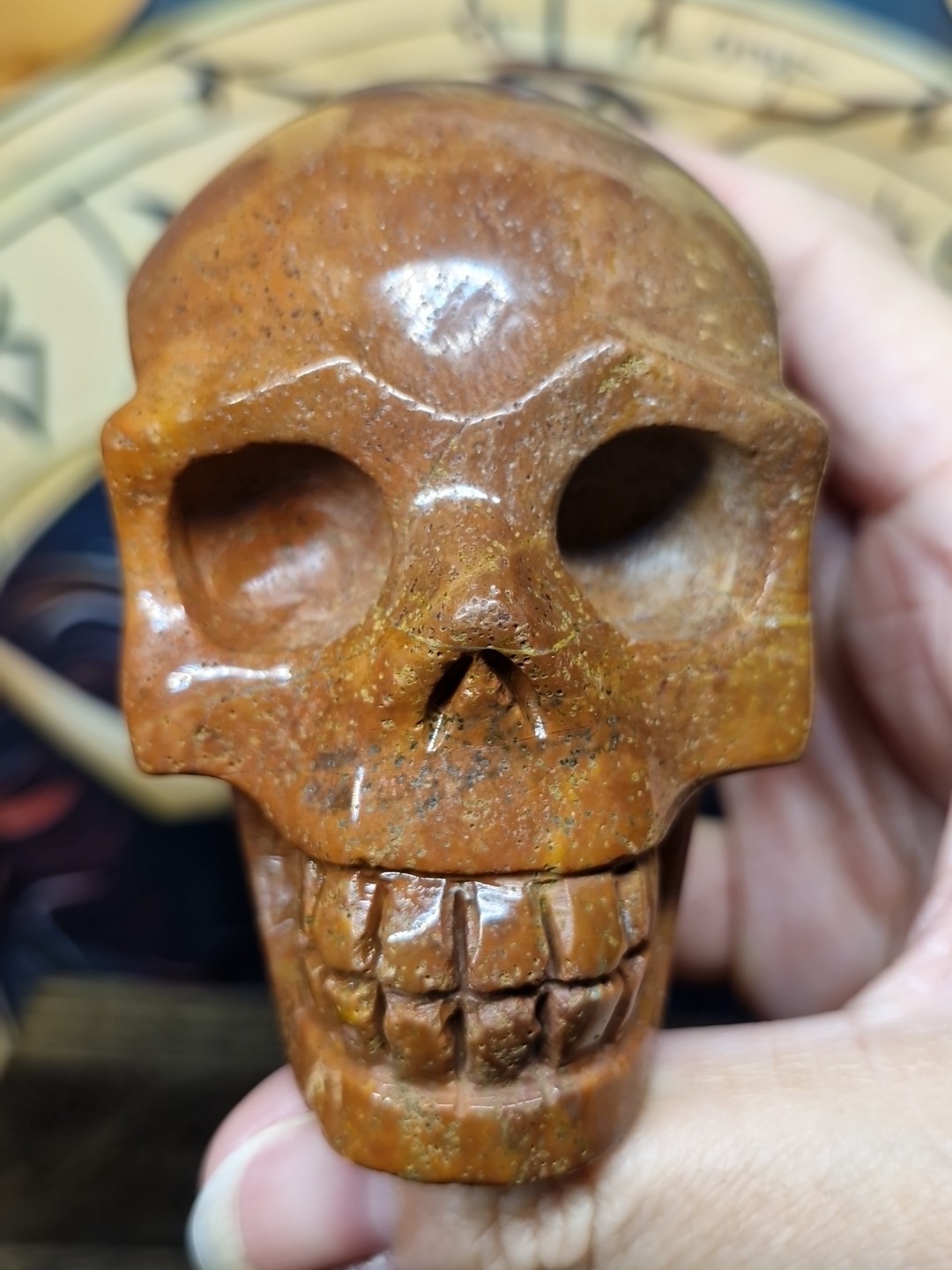 Beautiful Ocean Jasper Crystal Human Skull Carving 85x70mm 488g