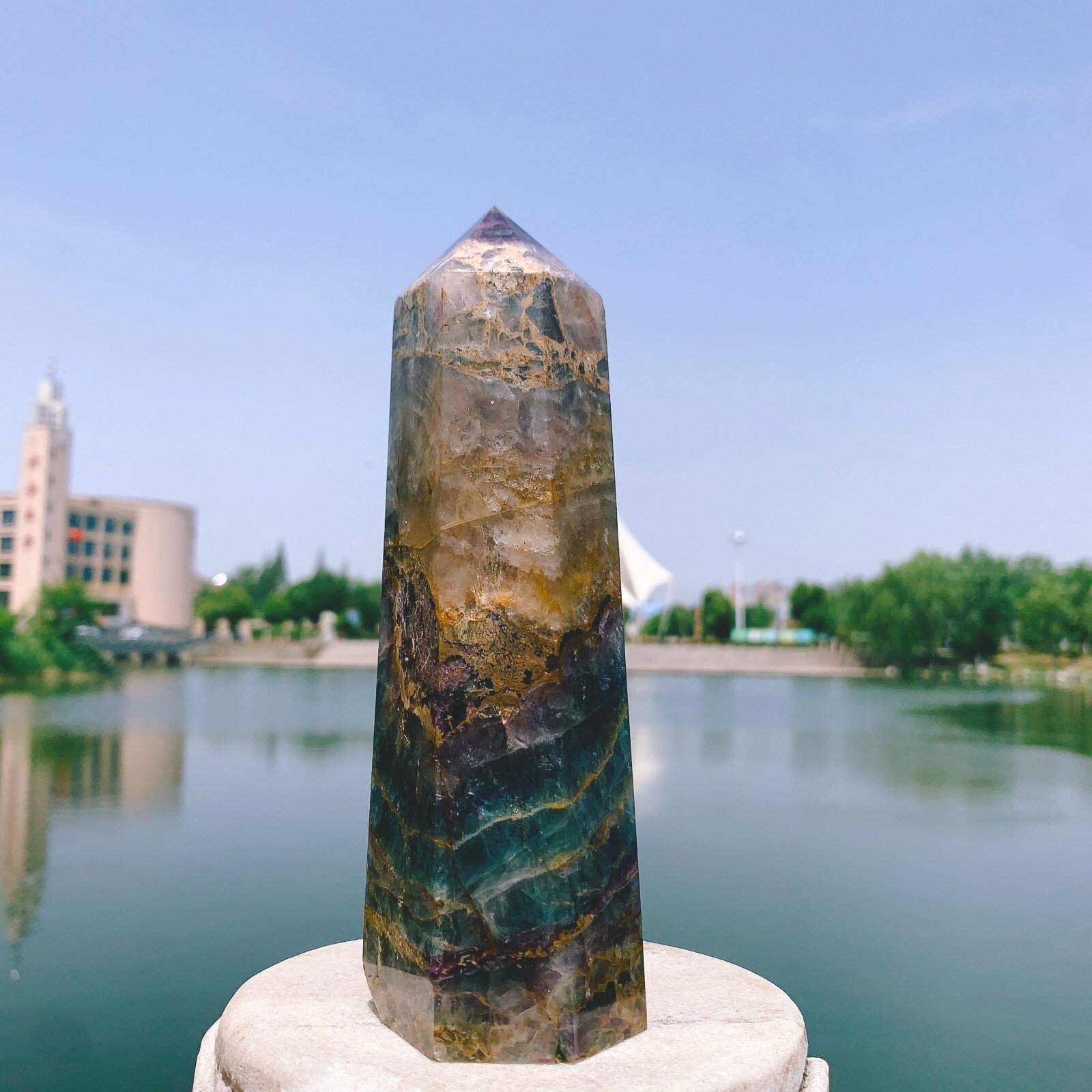 1.92LB Natural color fluorite crystal obelisk point specimen healing