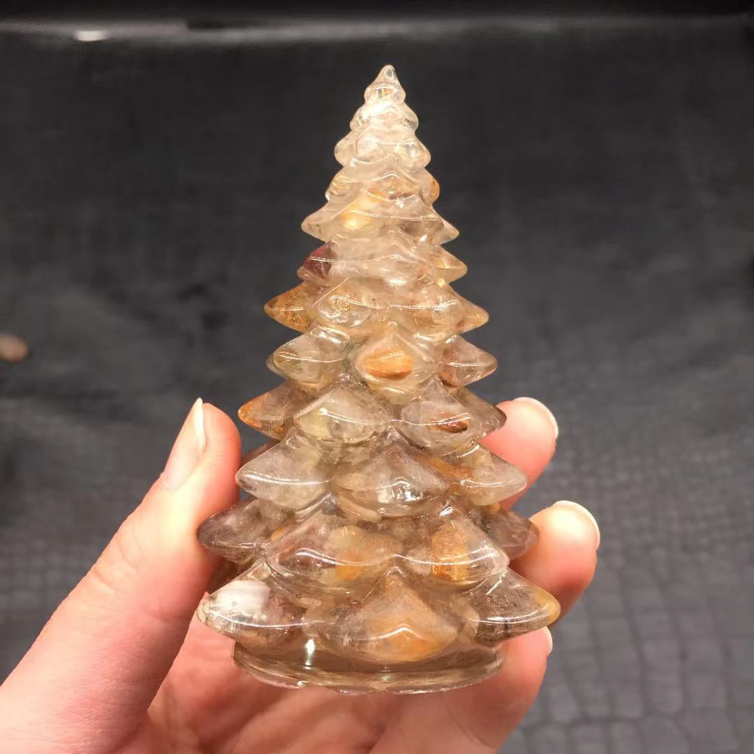 Natural Rutilated Quartz Crystal Chips Resin Christmas Tree Healing Decorate 1Pc