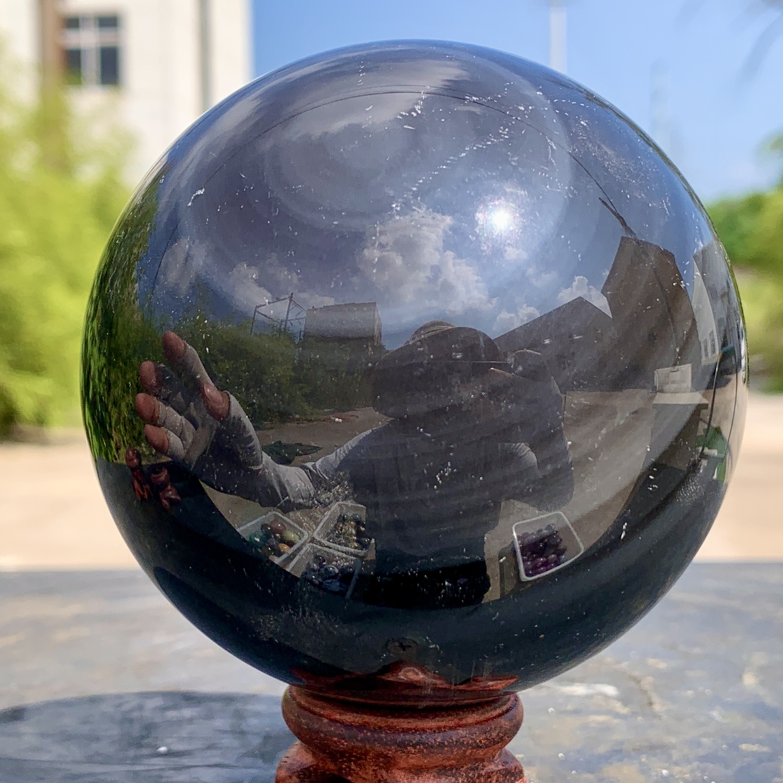 1.92LB Natural Silver Black Obsidian Sphere Quartz Crystal Ball Healing