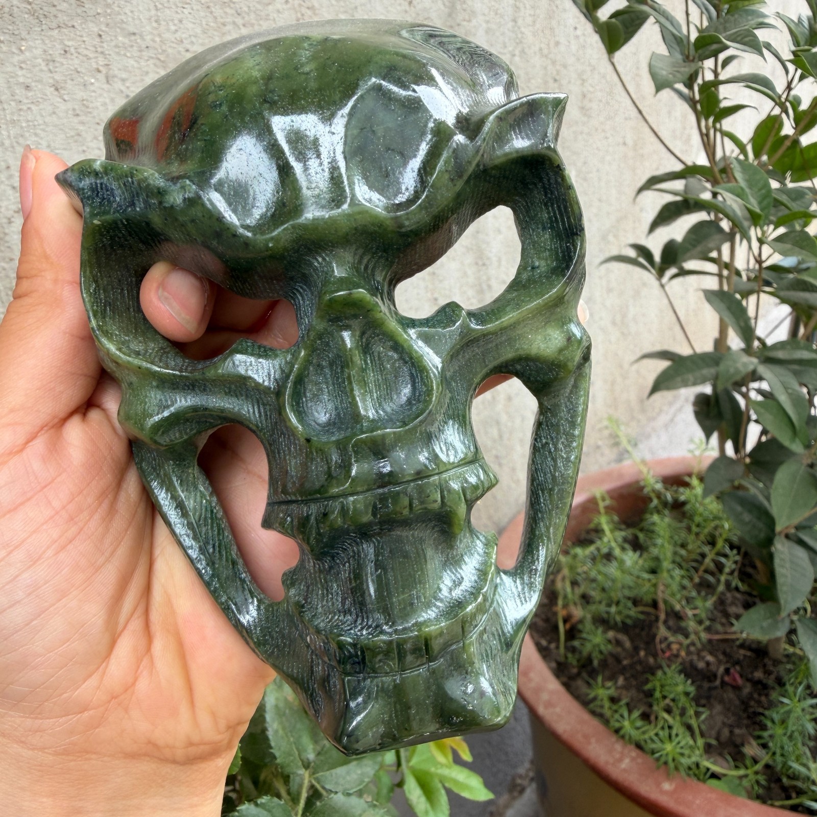 400g Natural ophiolite Quartz Carved skull Crystal Reiki energy Decor gift