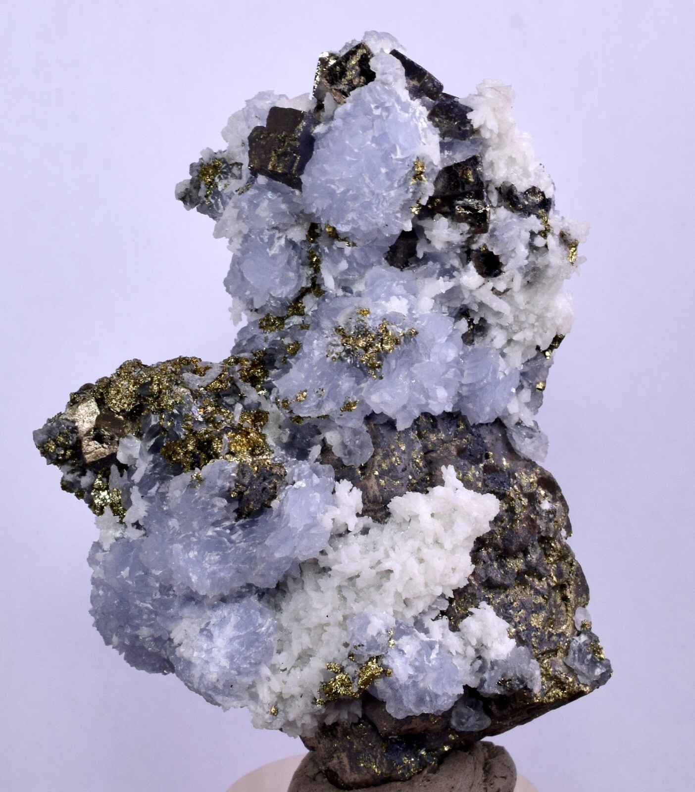 6.1cm BLUE DOLOMITE SELLAITE CRYSTALS CHALCOPYRITE QUARTZ CALCITE PERU GB30
