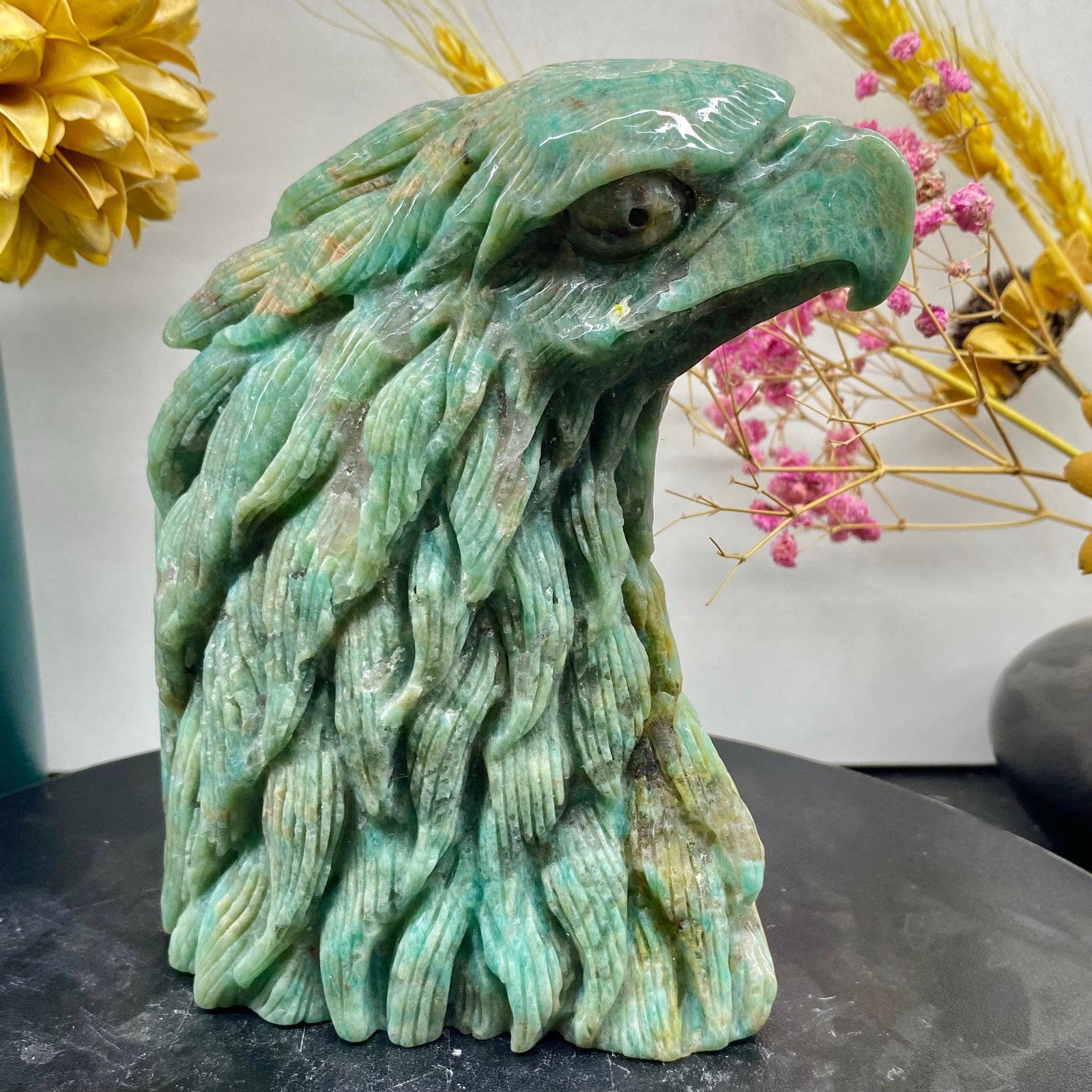 2.02LB Natural Amazonite Carved Eagle Figurine Hand Carved Crystal Hawk Reiki He