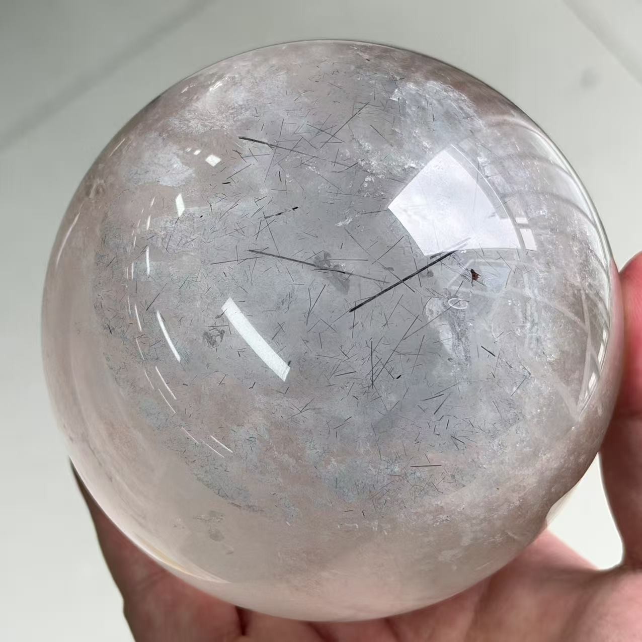 3LB Natural Tourmalinated Smoky Quartz Sphere Needle Inclusions Crystal Ball
