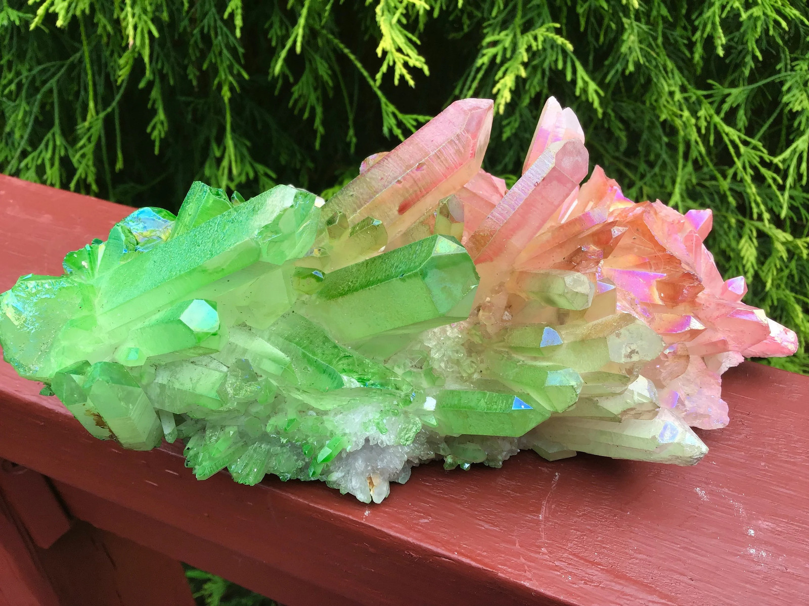 Pink & Green Aura Quartz Crystal Cluster ~ Large 2 Lb. 8 oz. ~ 8″ Long ~ Electr