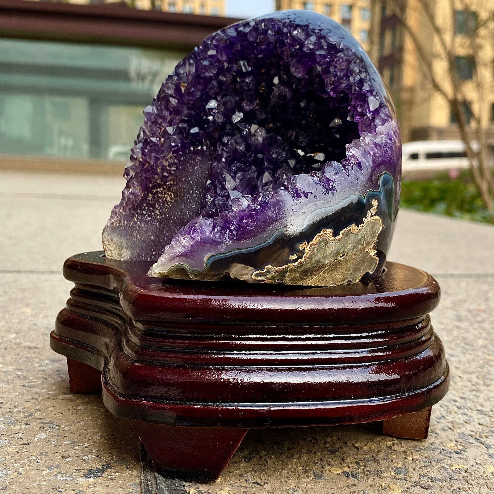 2.24LB Natural Uruguayan Amethyst Quartz Cave Geode Crystal Healing+base
