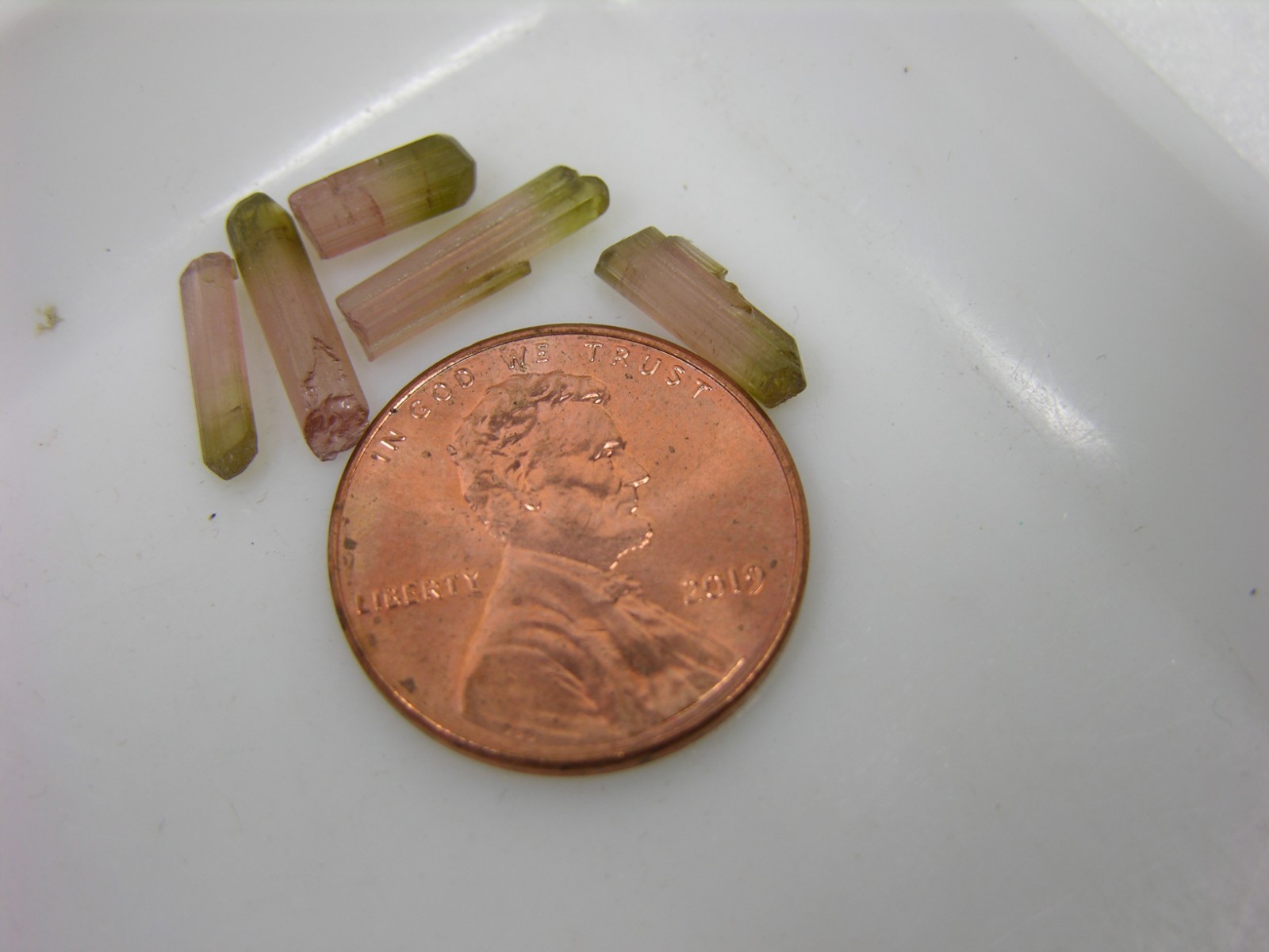 4.10ct Afghan 100% Natural 5 Miniature Green Top Pink Tourmaline Crystals 7-12mm