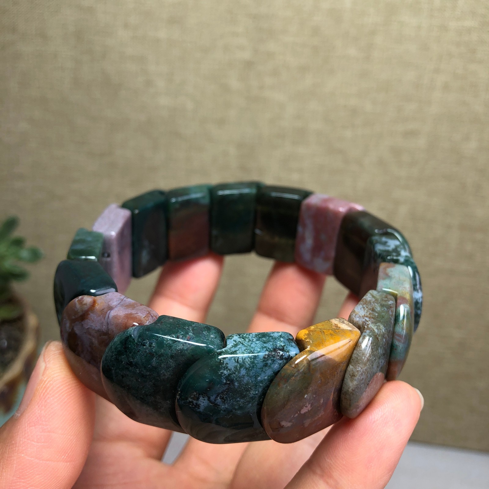 Top Natural Ocean Jasper Stone Bracelet colorful Gemstone Stretch Handmade A6149