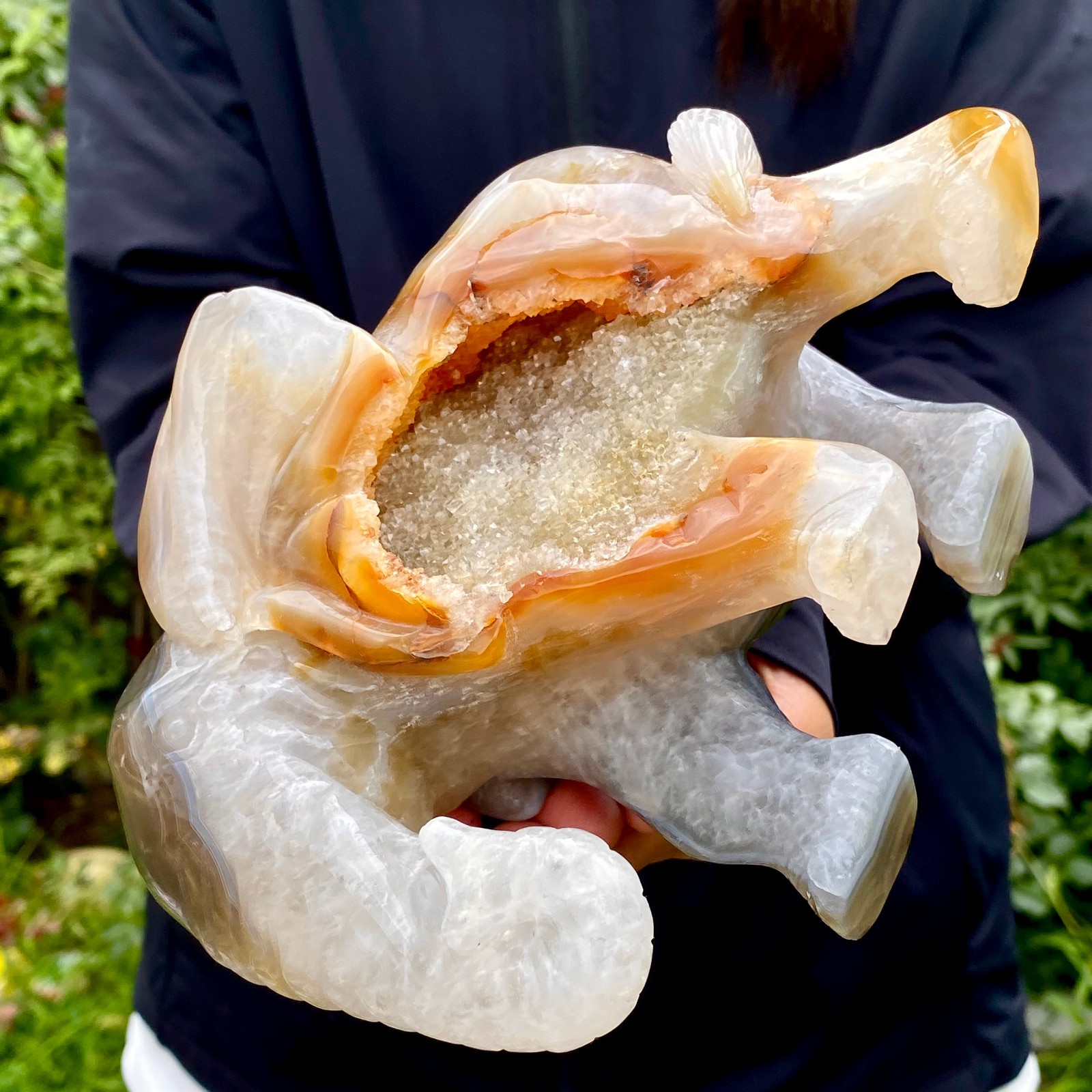 4LB Natural Agate Geode Quartz Carved Crystal Elephant Reiki Decor