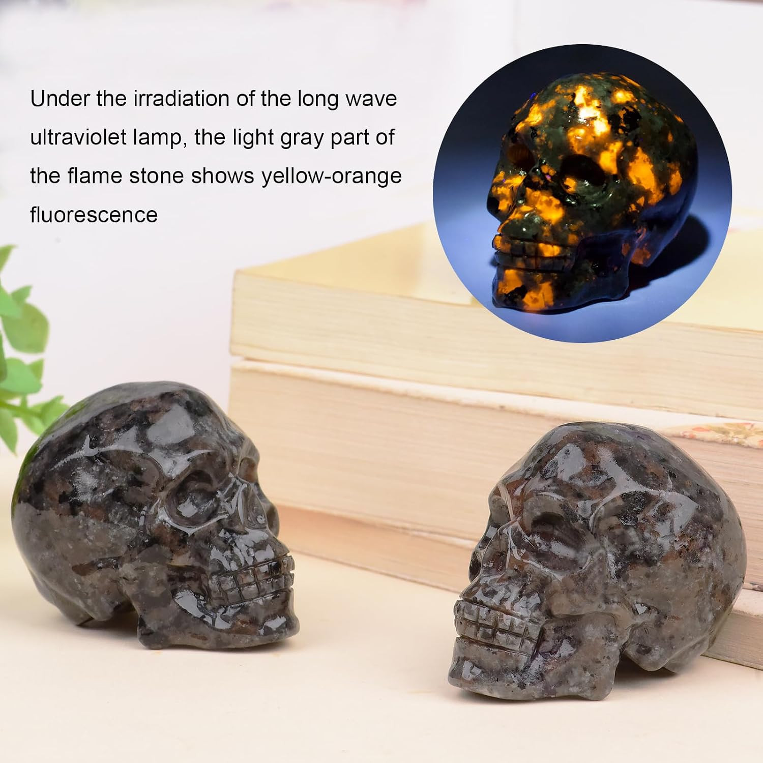 2Inch Flame Stone Crystal Carved Skull Statue Spiritual Decor Skull Bathroom Dec