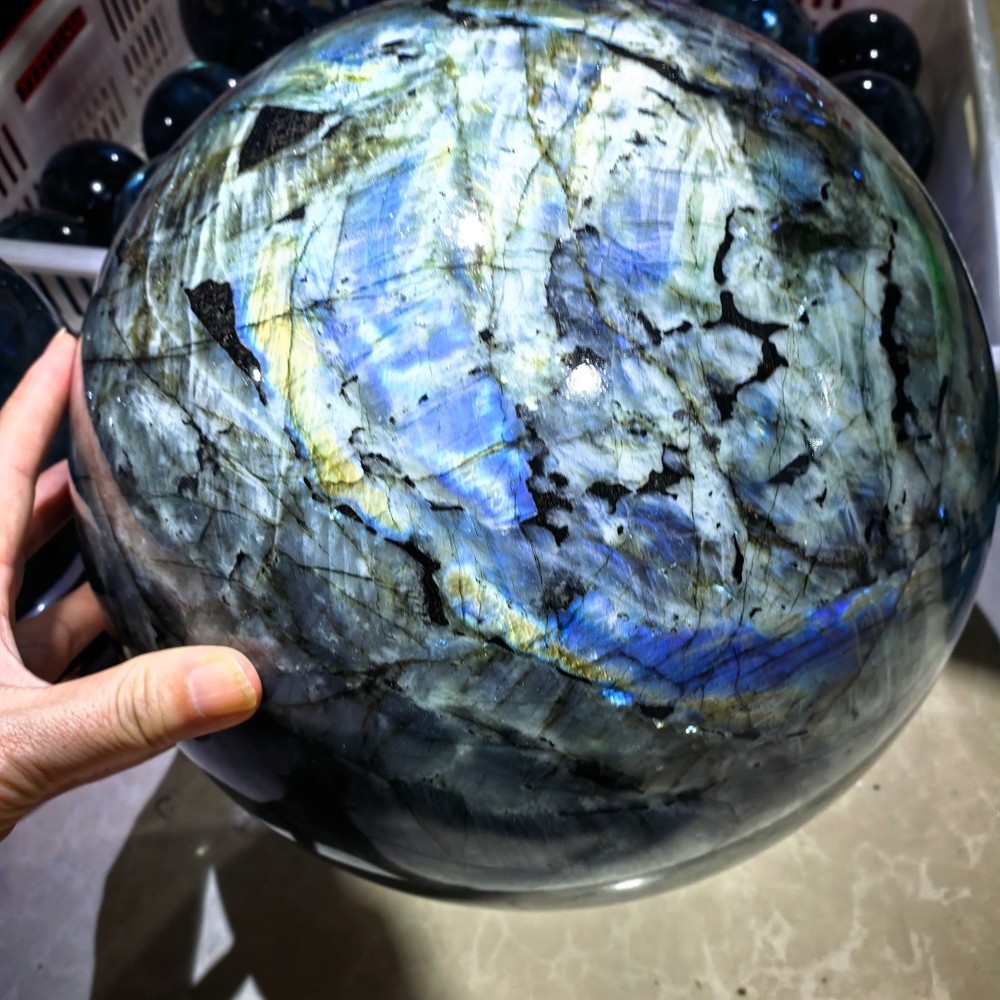 73.7LB Large Top Natural labradorite Quartz Sphere Carved Crystal Ball Healing