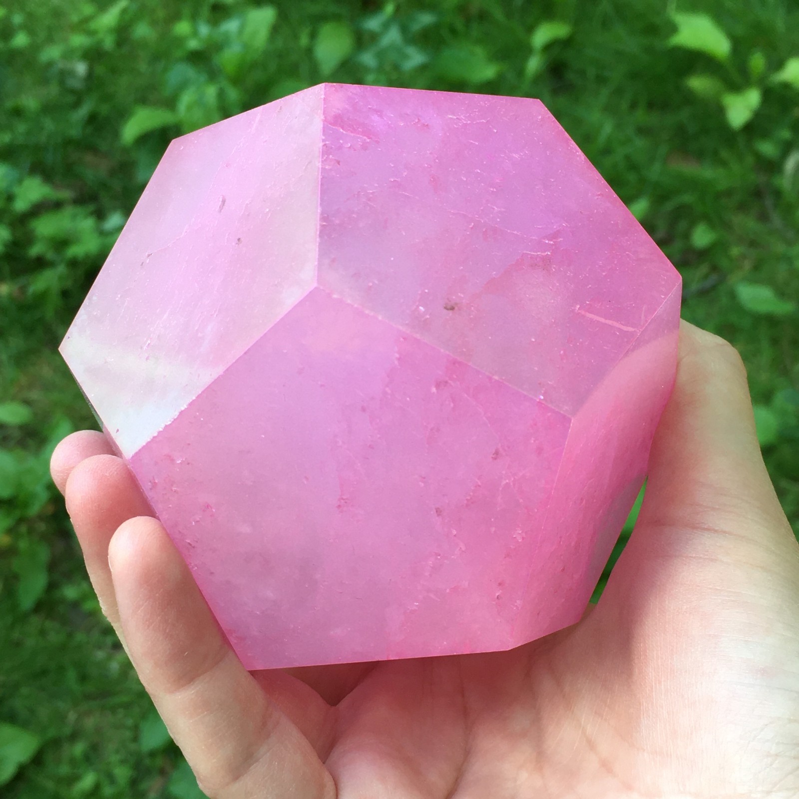 Pink Aura Quartz Dodecagon Sacred Geometry Crystal 12 Sided Heart Chakra Stone