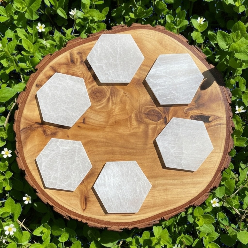 Octagonal Selenite Plate –Reiki Energy Cleansing & Charging Crystal from morocco