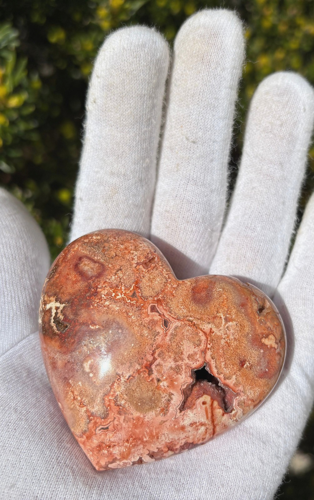 USA SALE 112g 2.6″ RED CRAZY LACE AGATE HEART PALMSTONE PALM STONE DRUZY VUG