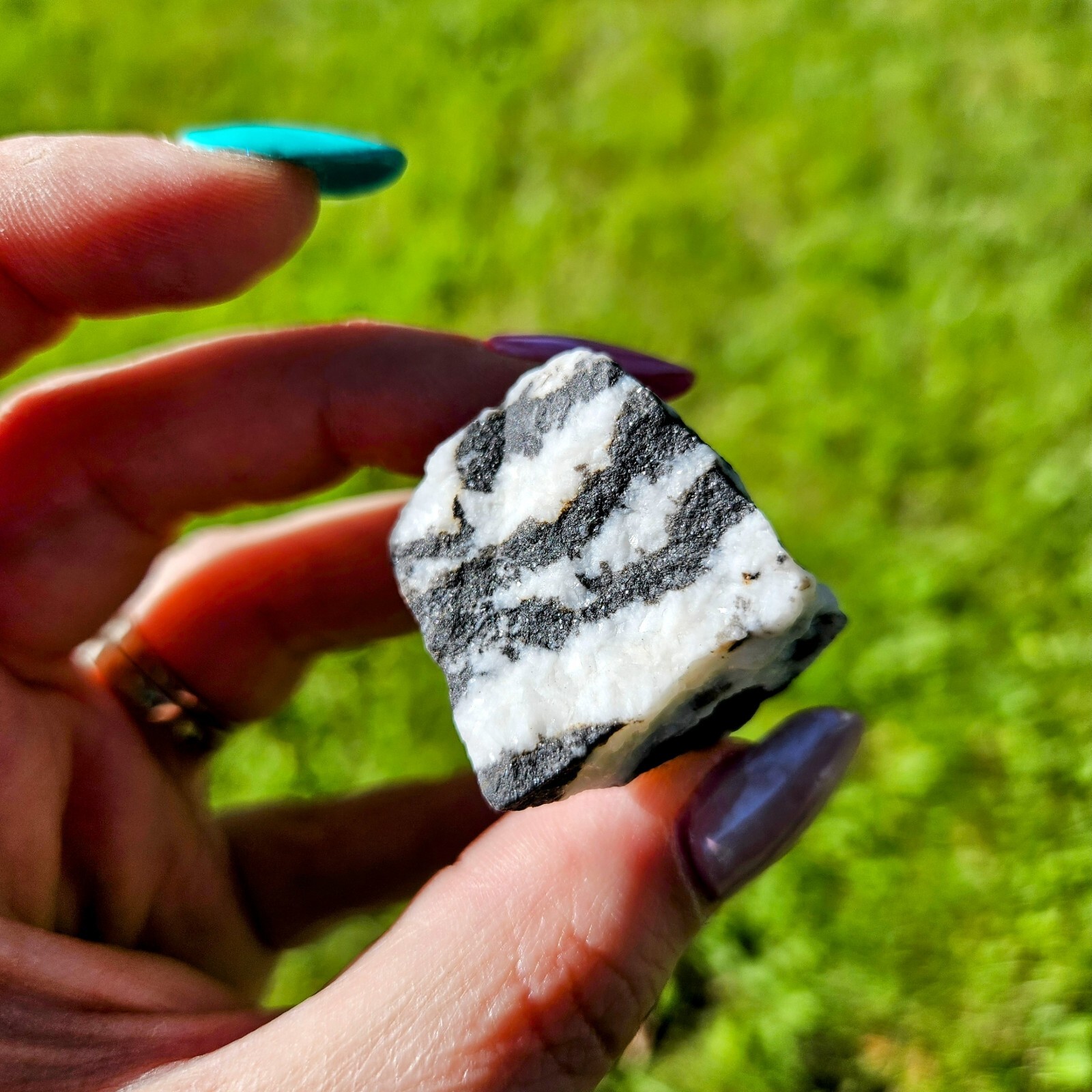 Zebra Calcite Layered Banded Stone Crystal Natural Raw Black And White ~1.5 In