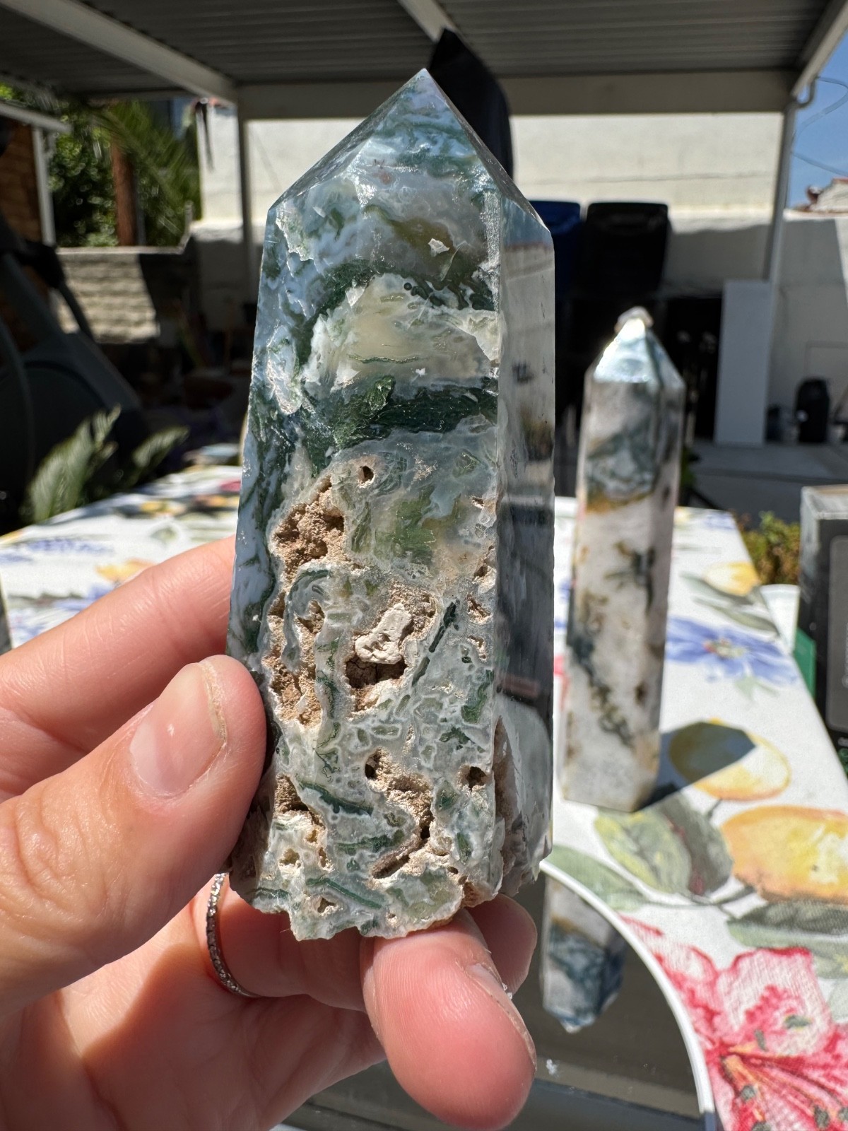 Small 204g 3.5” Blue/Green Moss Agate Tower Column Pillar – #G174