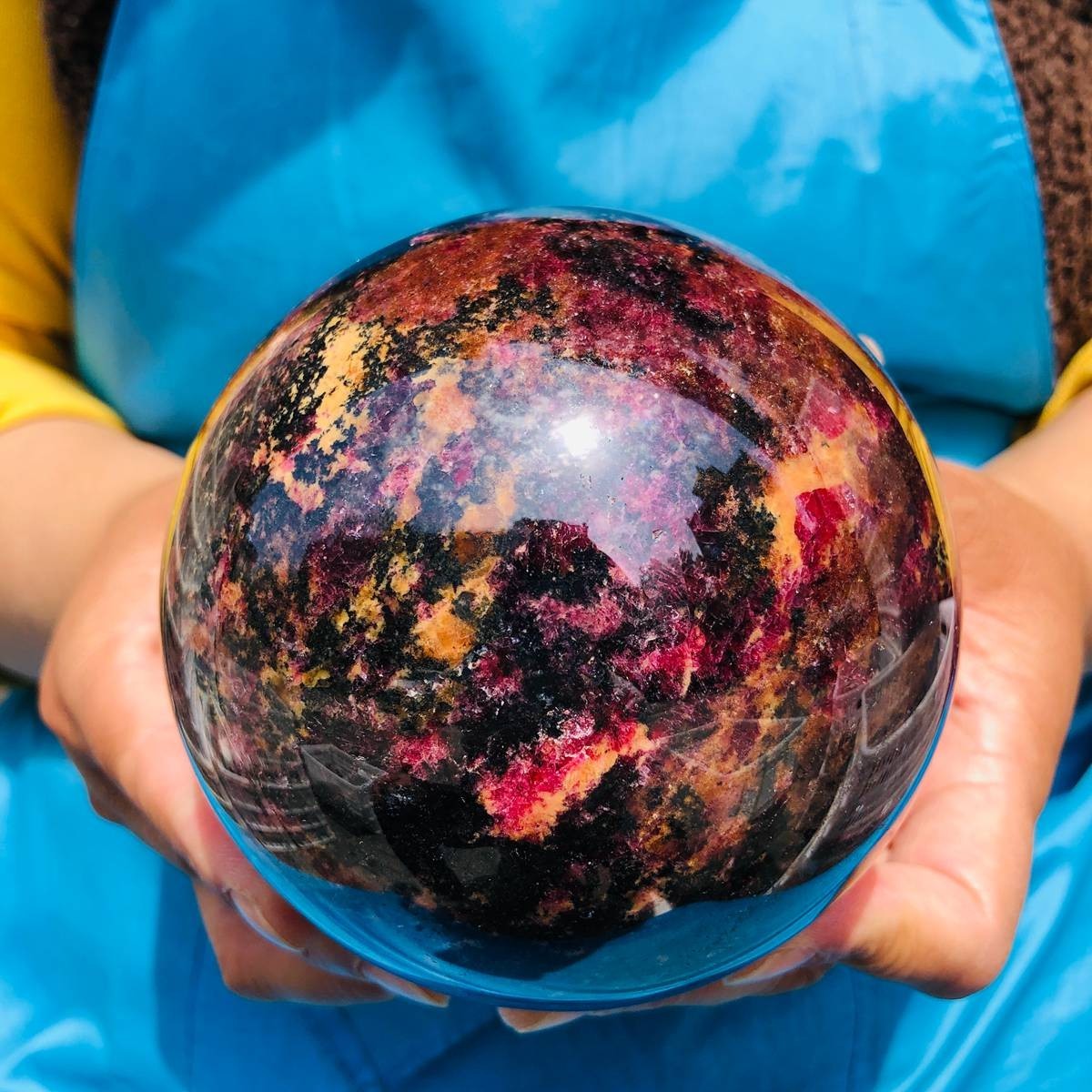 5.12 LB Natural Rhodonite Crystal Sphere Pink Black Healing Gem Stone 4779