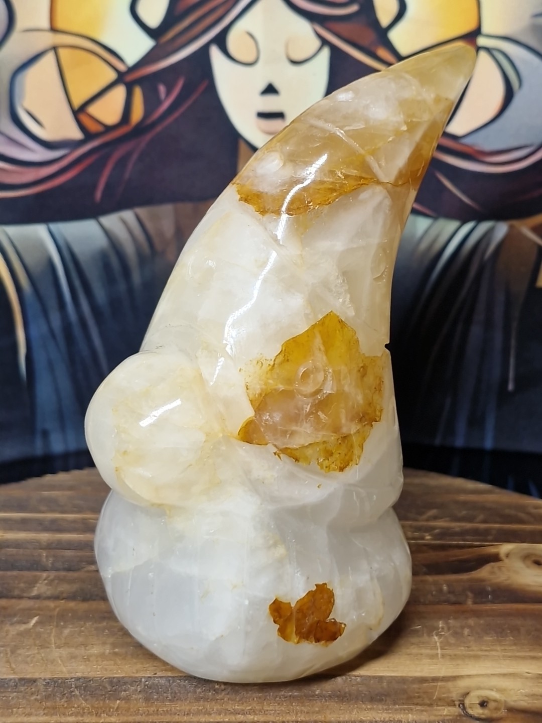 Golden Healer Quartz Crystal Gnome Gonk Carving 110mm 358g