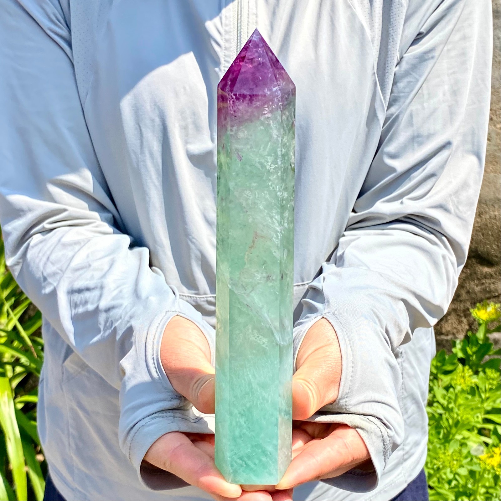 1.39LB Natural Fluorite Crystal Column Magic Wand Obelisk Point Earth Healing