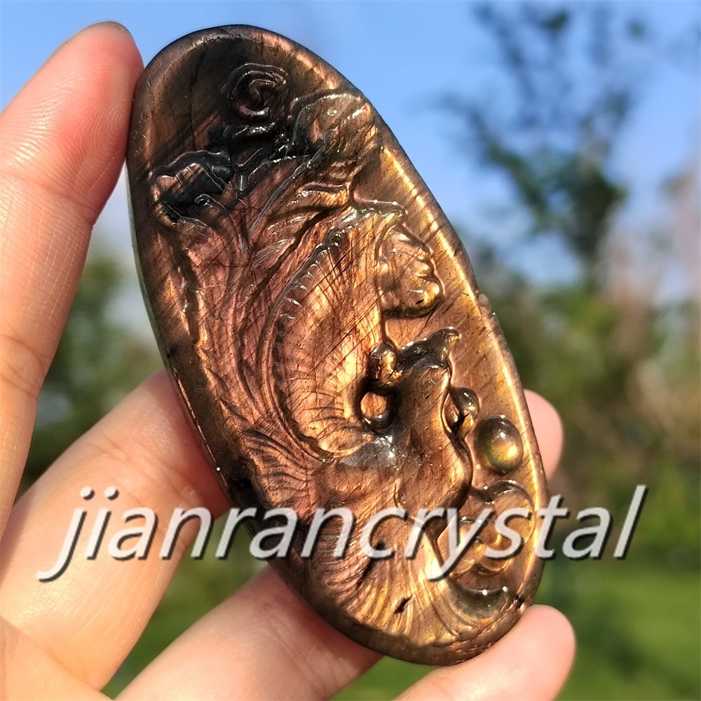 Rare Natural Labradorite Carved Phoenix Totem Quartz Crystal Skull Healing 1pc