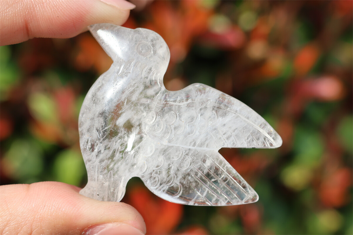 2.3” Natural Clear quartz Hummingbird Hand Carved Reiki Crystal Skull gift 1pc