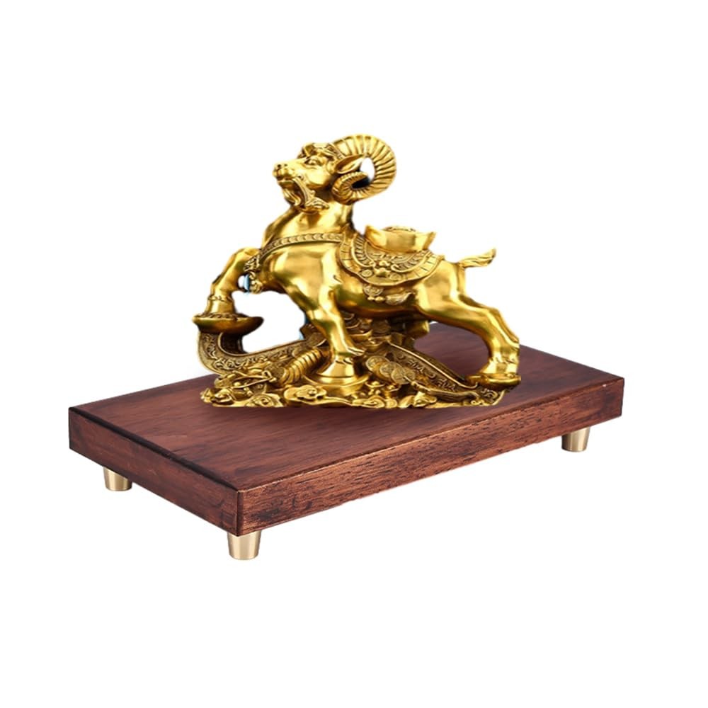 Chinese Rectangular Solid Wooden Tray Pedestal Brass Statue Vase Fishbowl Tea…