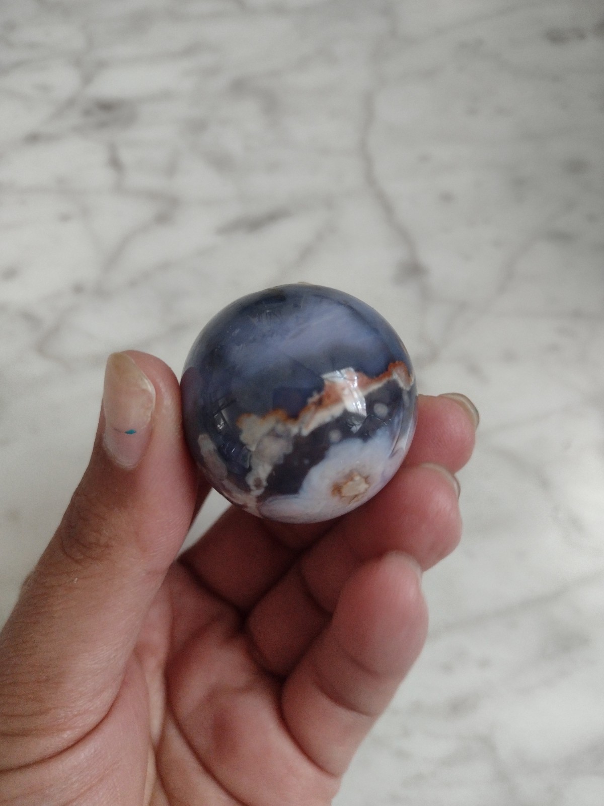 35mm Blue Flower Agate Sphere Carving Crystal Stone Ball A