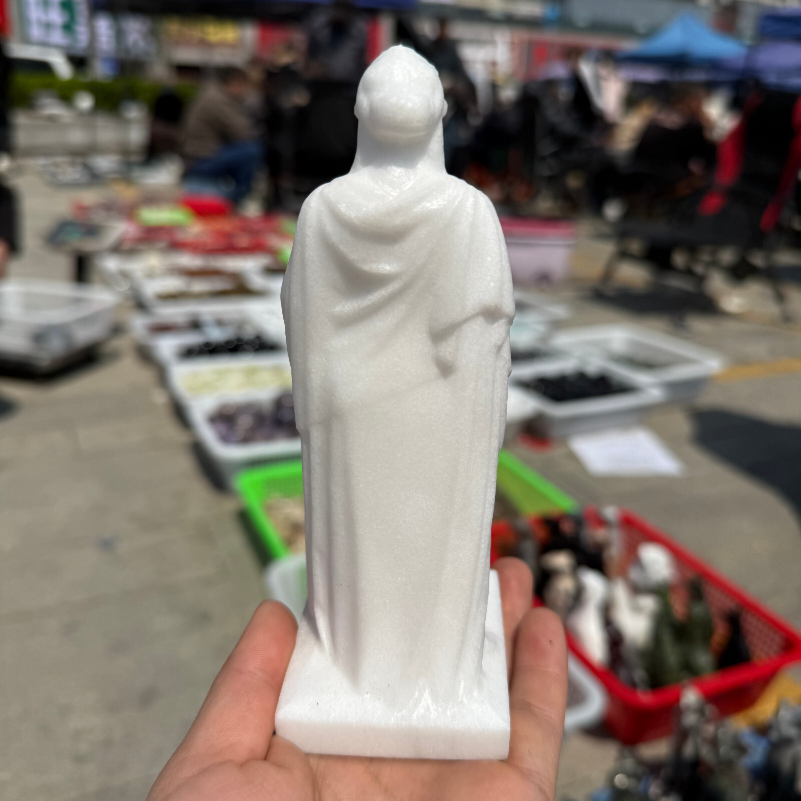 6″ natural White jade Virgin of Greece Skull Quartz Crystal Carved Reiki Healing