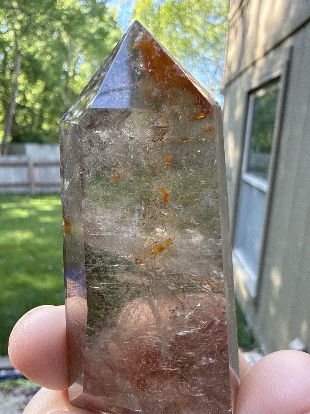 Natural Golden Rutilated Quartz Crystal Tower – High Clarity Polished Point 3”
