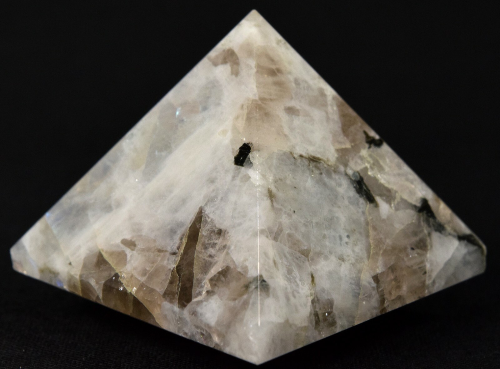 34mm Rainbow Moonstone Pyramid Sparkling Feldspar Gemstone Crystal – India (1PC)
