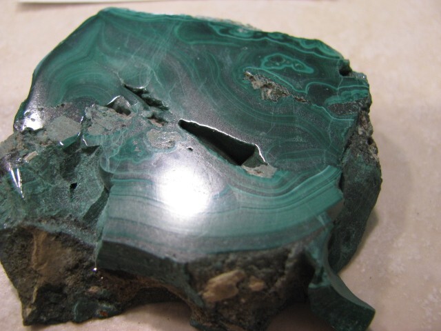 M1 – 65g PALM SIZE MALACHITE SLAB 2 SIDE POLISHED GEMSTONE CONGO slice lapidary