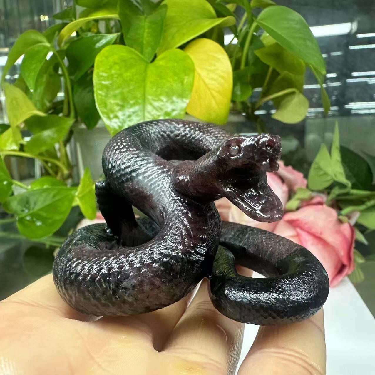 1pc Natural garnet crystal hand carved snake Quartz reiki healing decor gift