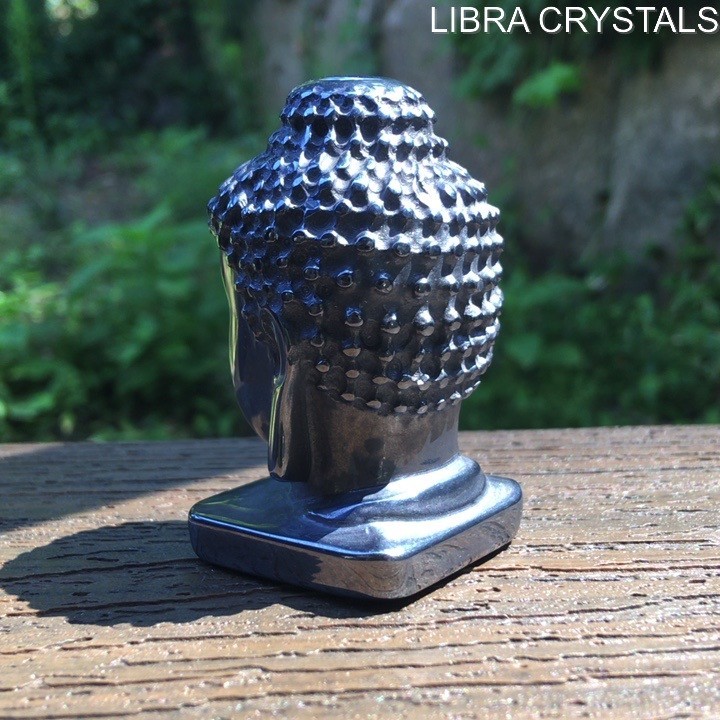 Hematite Buddha Head Carving Polished Crystal Statue Figurine Zen Mediation 2.5″