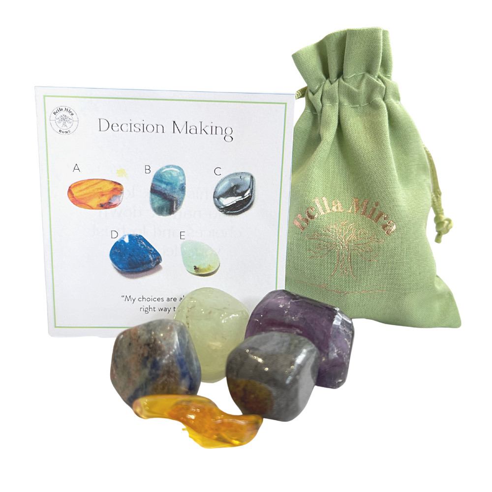 Decision Making Crystal Gift Pack Amber Fluorite HaeMatite Lapis Lazuli Prehnite