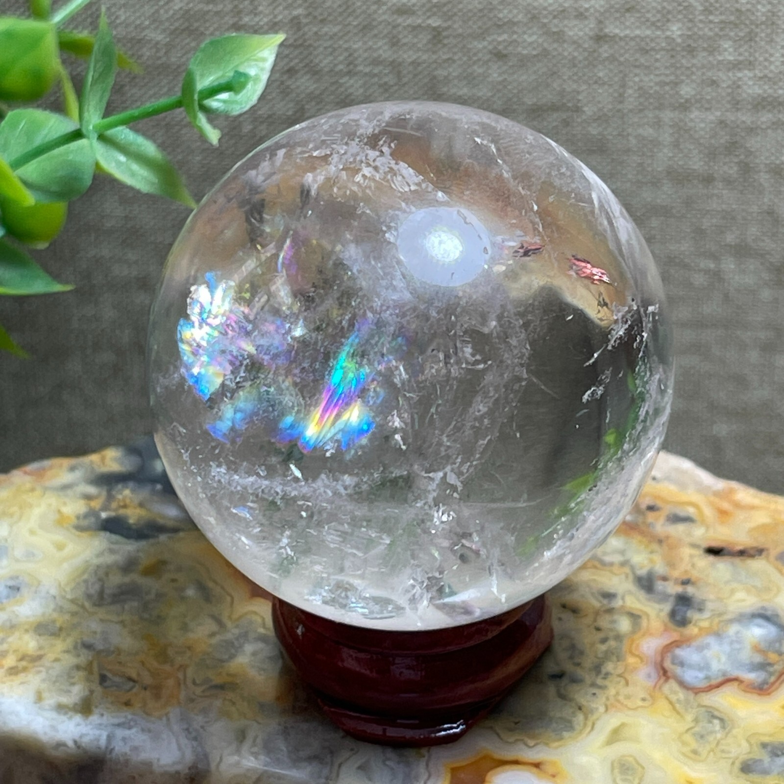Natural White Crystal Clear Quartz Crystal Sphere Ball Healing rainbow 117g A2