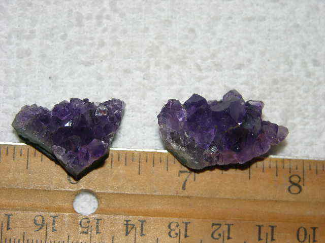 2 Amethyst crystal clusters grape jelly saturation smaller jewelry-sized 1″ J7