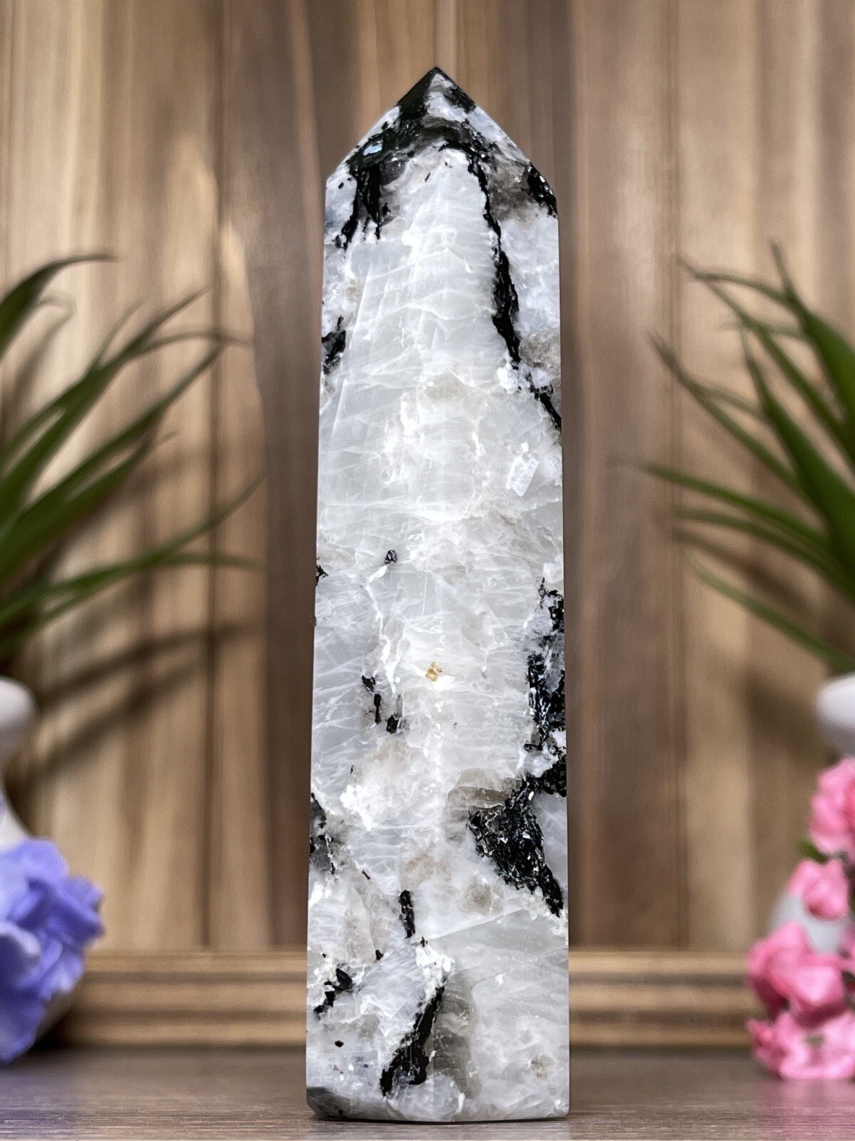 RAINBOW MOONSTONE TOWER – Mineral Crystal Point White Blue Chakra Reiki Witch