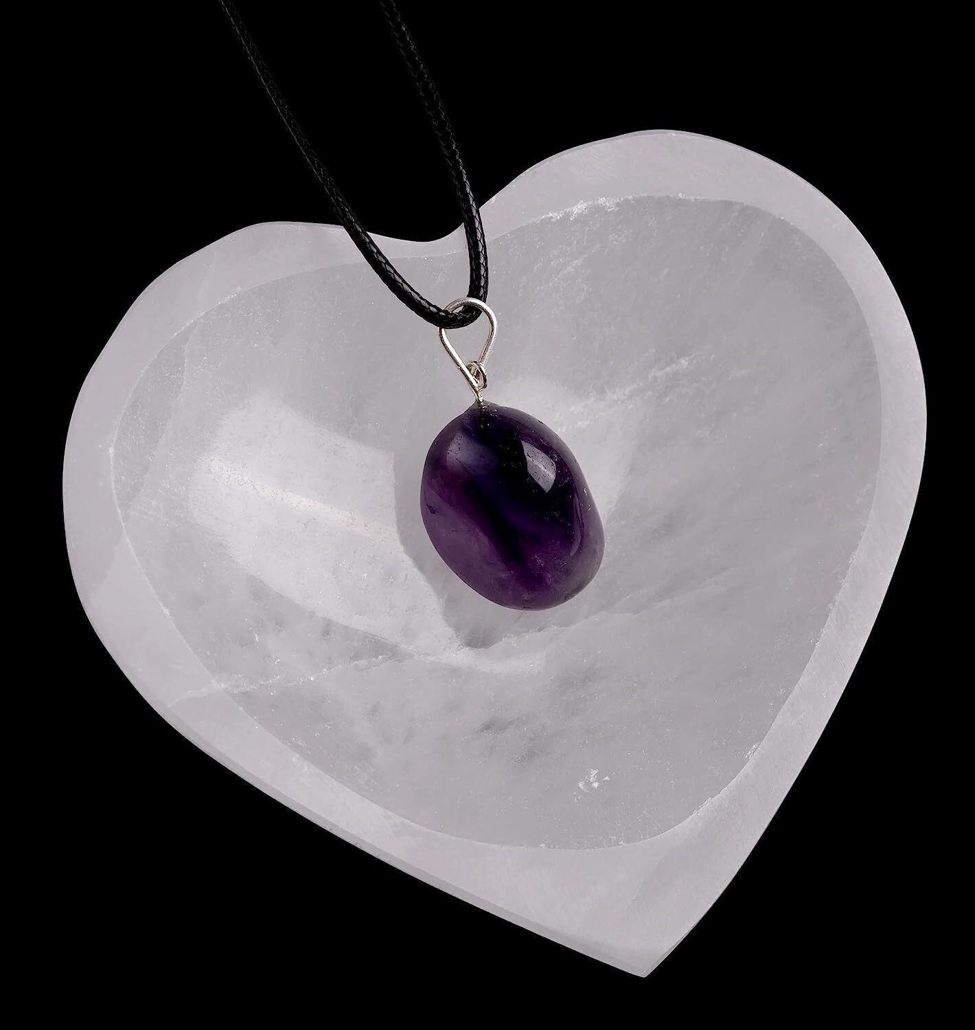 4″ Heart Selenite Bowl with Amethyst Necklace – Crystal Bowl to Cleanse & Charge