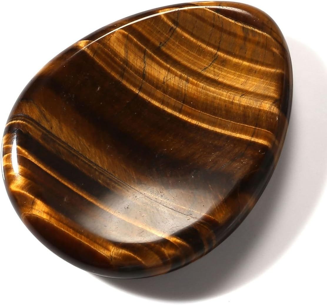 Smooth Tiger’s Eye Pocket Worry Stone – 1 Count Gemstone for Stress Relief