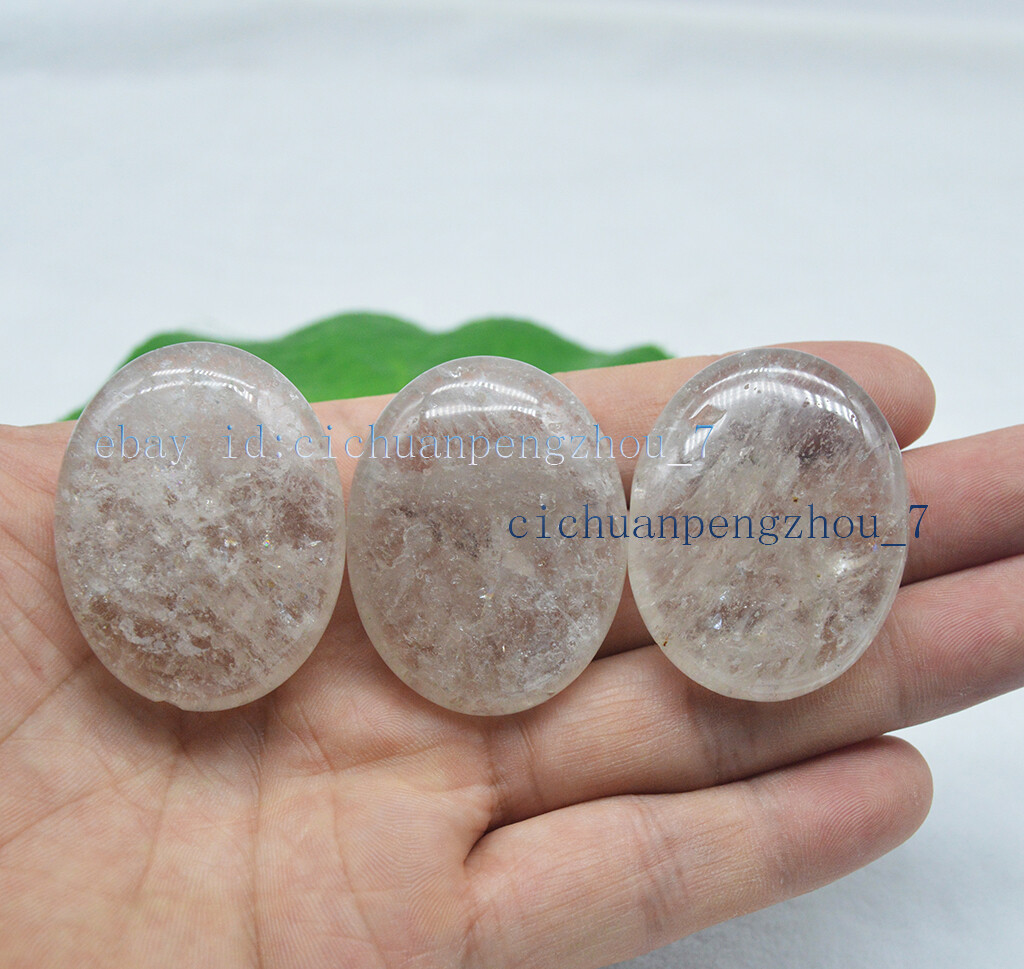 45mm Natural Rainbow Clear Quartz Crystal Flat Egg Palm Healing Gemstone Crafts
