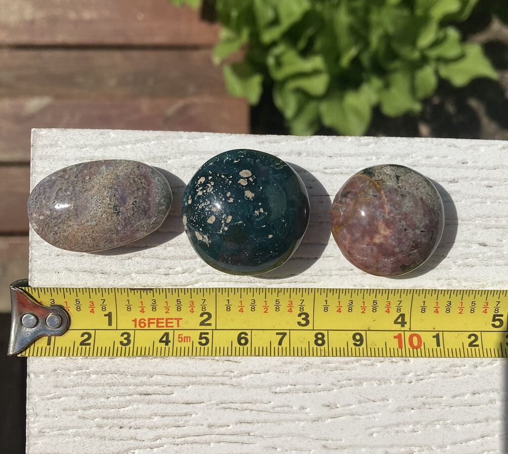 3PCS Handmade Polished OCEAN JASPER Healing Crystal Palm Stone Pebble MADAGASCAR