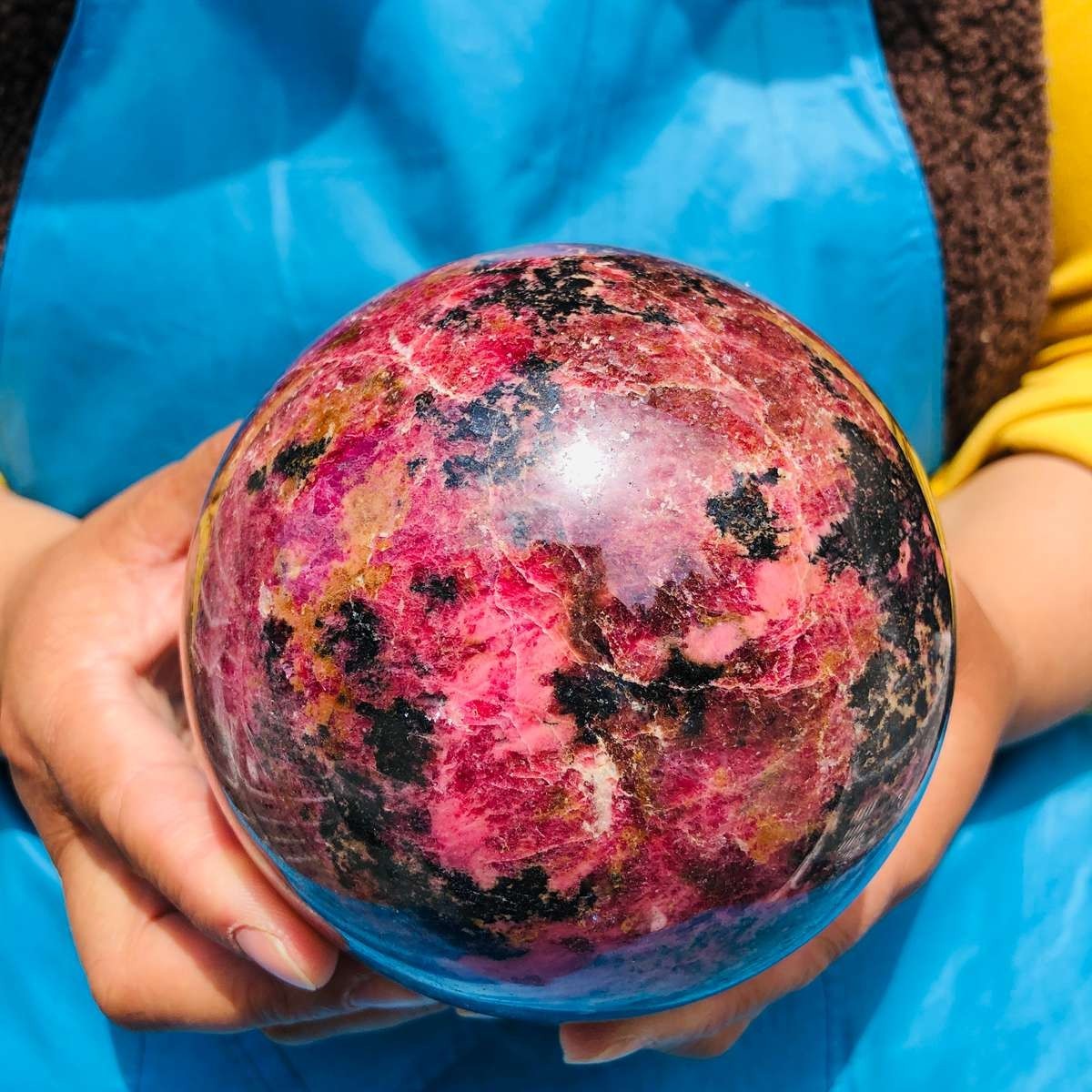 5.85 LB Natural Rhodonite Crystal Sphere Pink Black Healing Gem Stone 4774