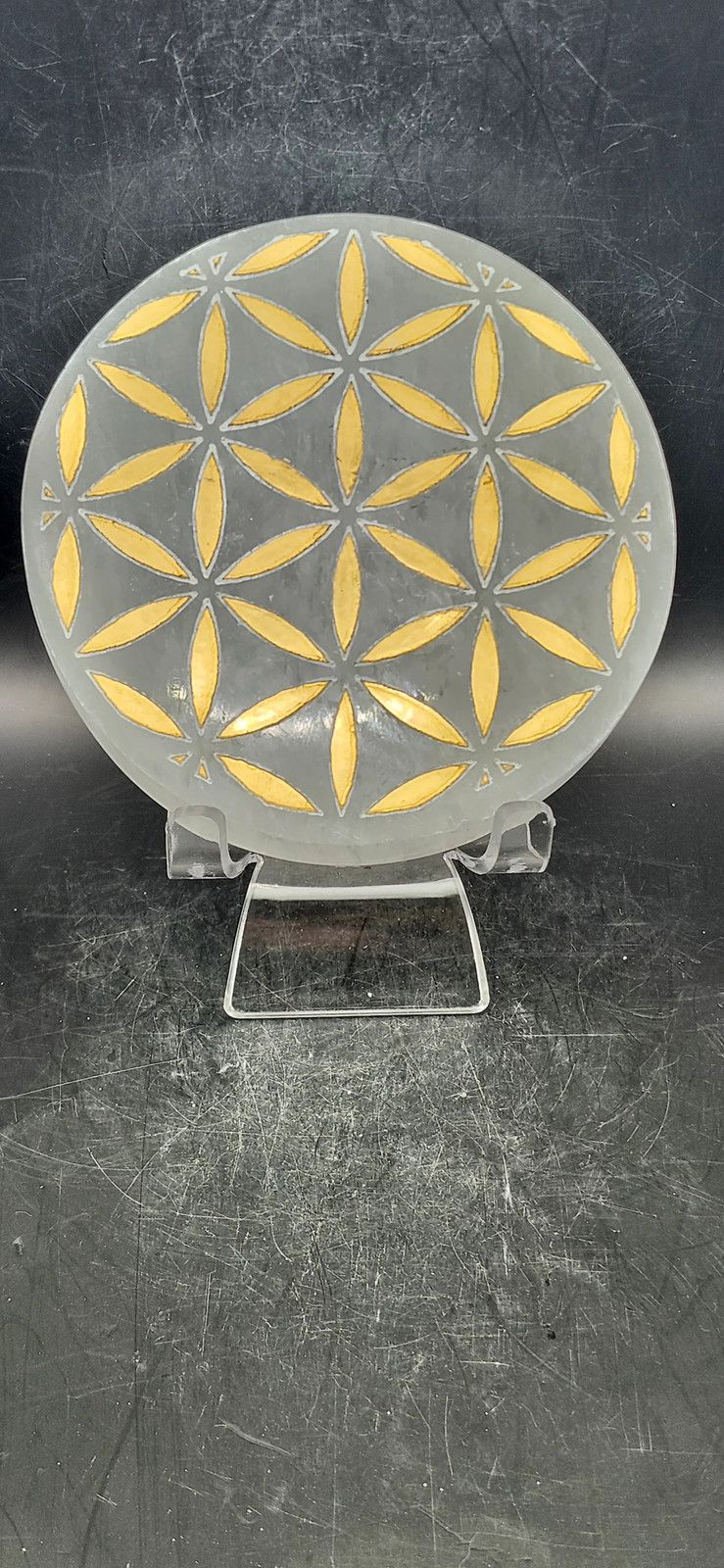 Selenite flower of life charging plate! 4 inches, 10 ounces,.65 thick
