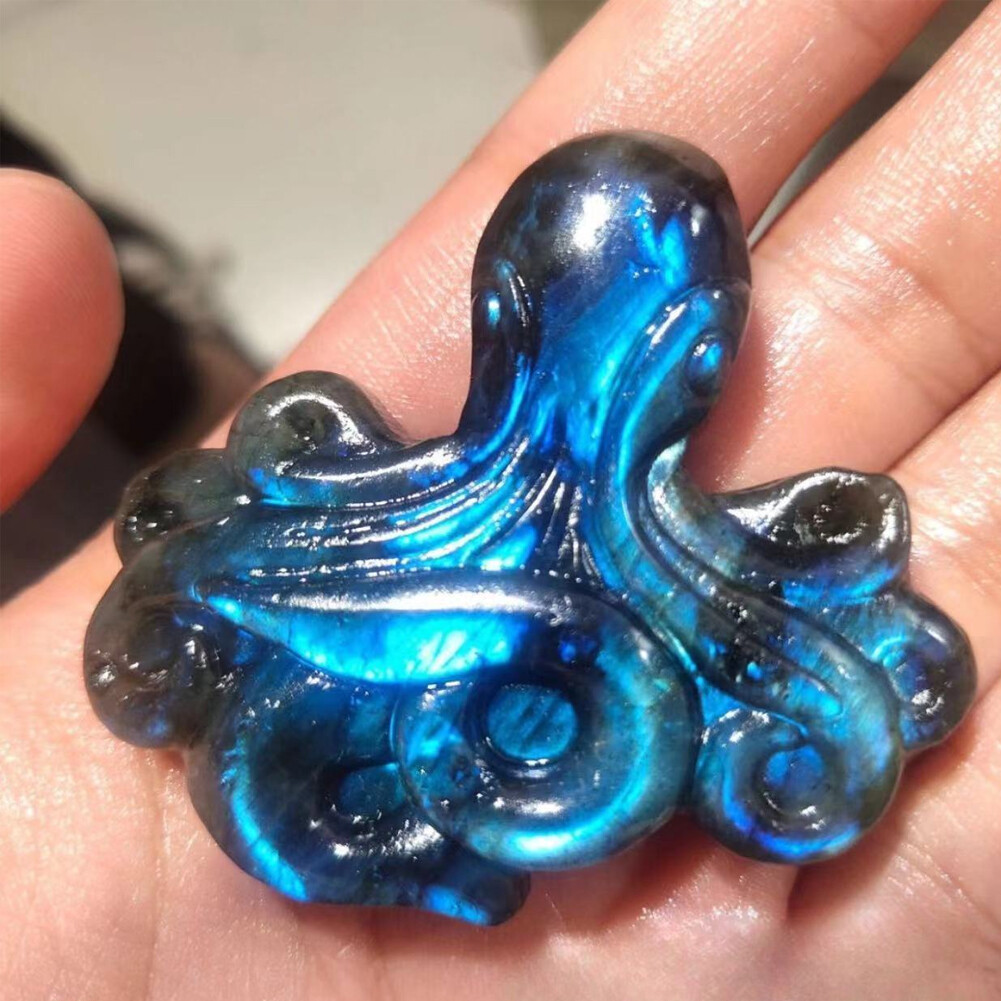 A+Natural Hand Carved Labradorite octopus Quartz Skull Crystal Reiki Healing 1PC