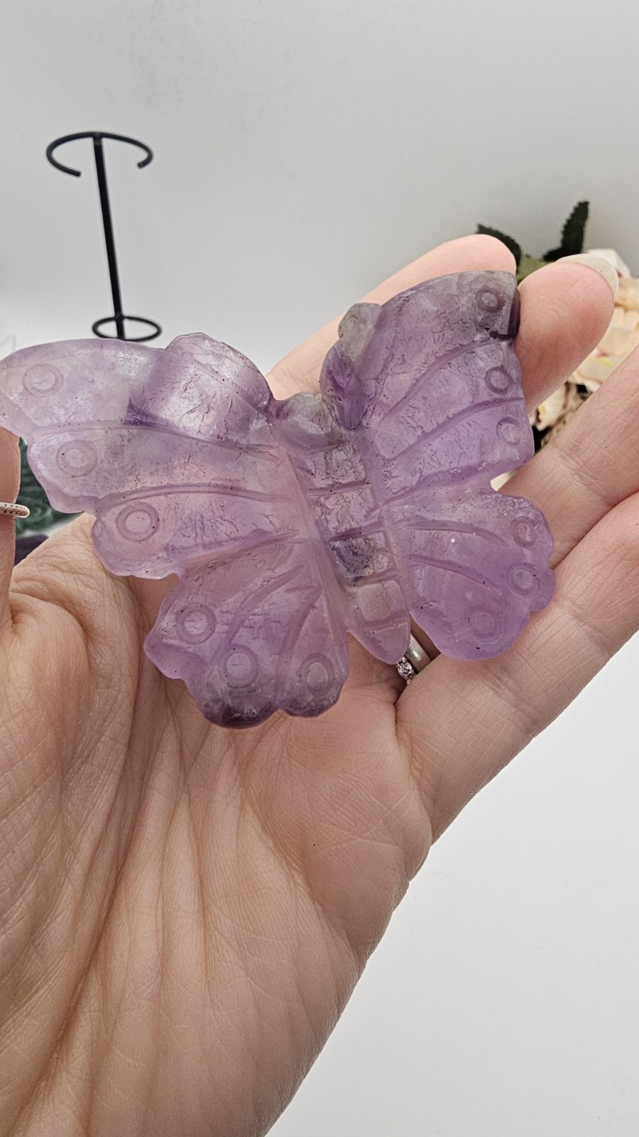 purple fluorite crystal Butterfly Carving 7.8 x5cm 47g