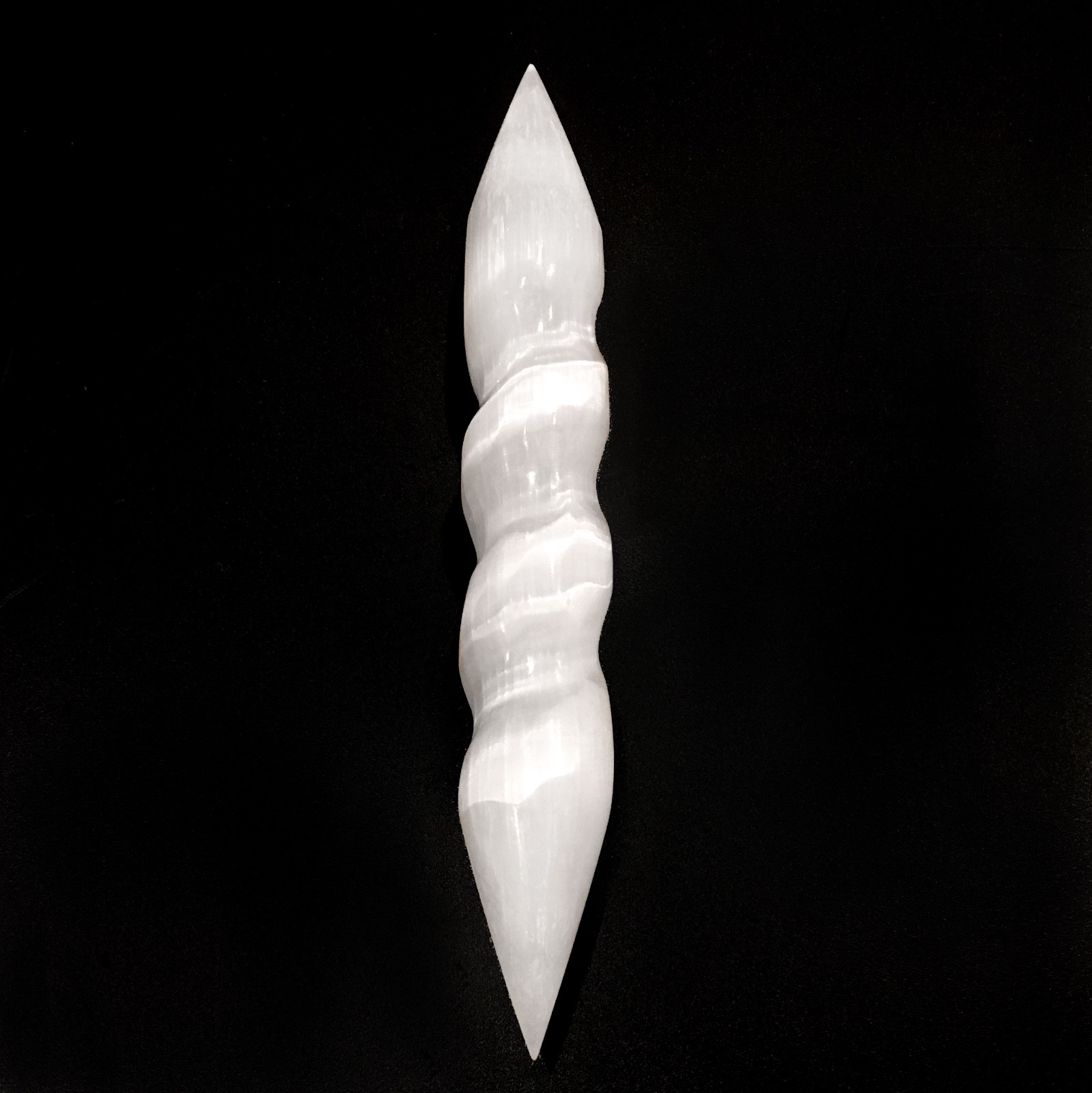 Smooth Polished Selenite Massage Wand ” Double Point Tip Round Spiral Crystal Wa