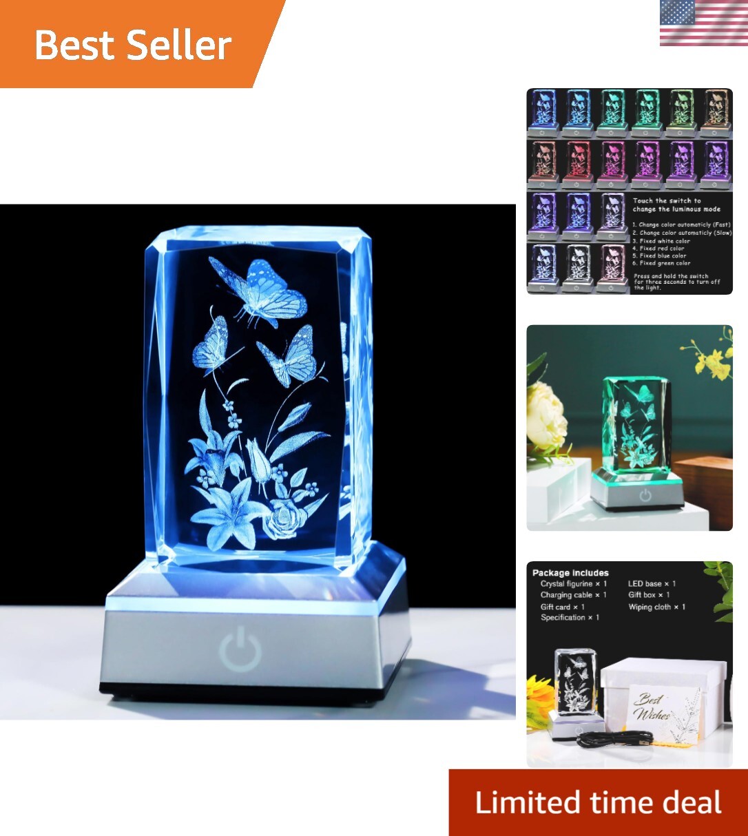 Elegant 3D Laser-Engraved Butterfly and Lily Lamp – Perfect for Home Décor