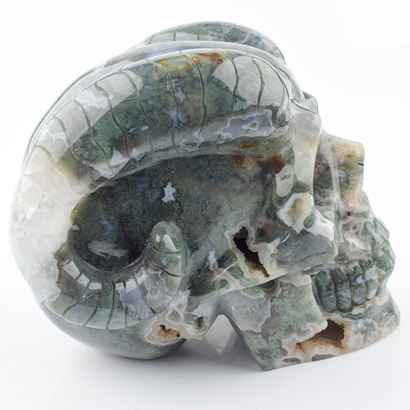 6 in Natural Aquatic AGATE Carved Crystal Skull,Realistic,Crystal Healing
