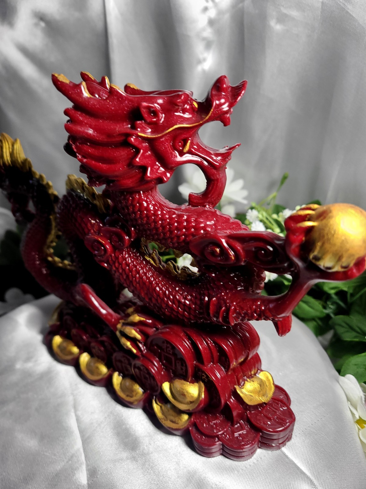 XL 9″ 2.4 lbs Genuine Cinnabar Stone Full Body Chinese Dragon Crystal Carving